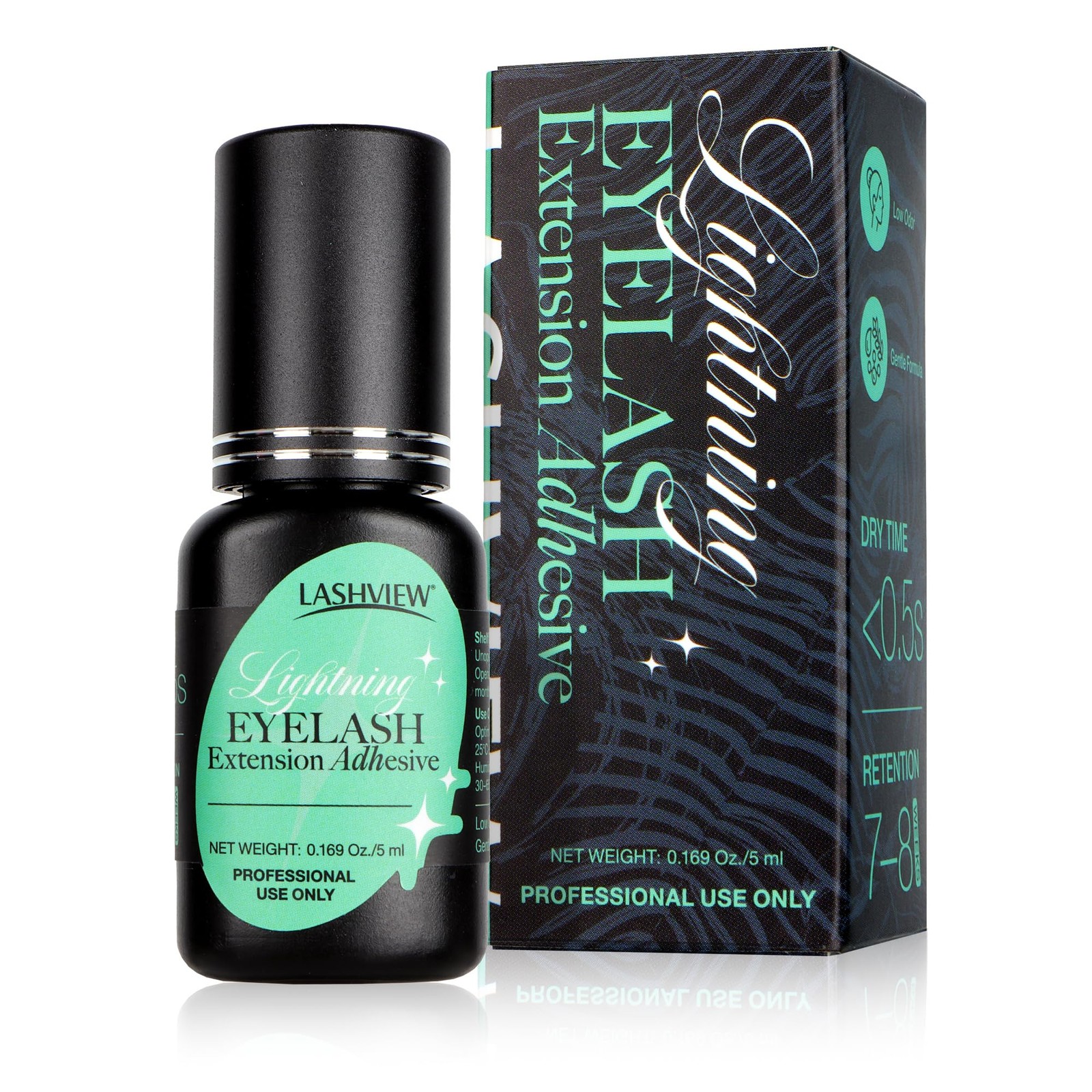 LASHVIEW Eyelash Extensions Glue, 0.3 Sec Fast Drying Retention 5ML, Black