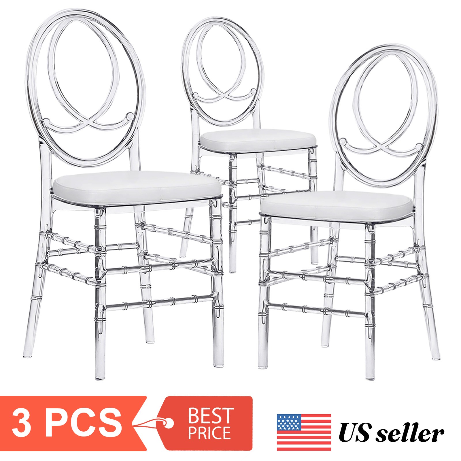 Elegant 3-Piece Oval-Back Acrylic Chiavari Chair Set with Cushions Clear Design Elegant 3-Piece Oval-Back Acrylic Chiavari Chair Set with Cushions Clear Design