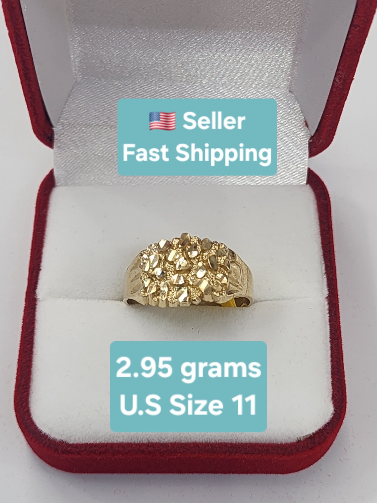 Brand New 10k solid Gold Nugget Ring Men’s Size 11 Comes With Box Can Be Resized