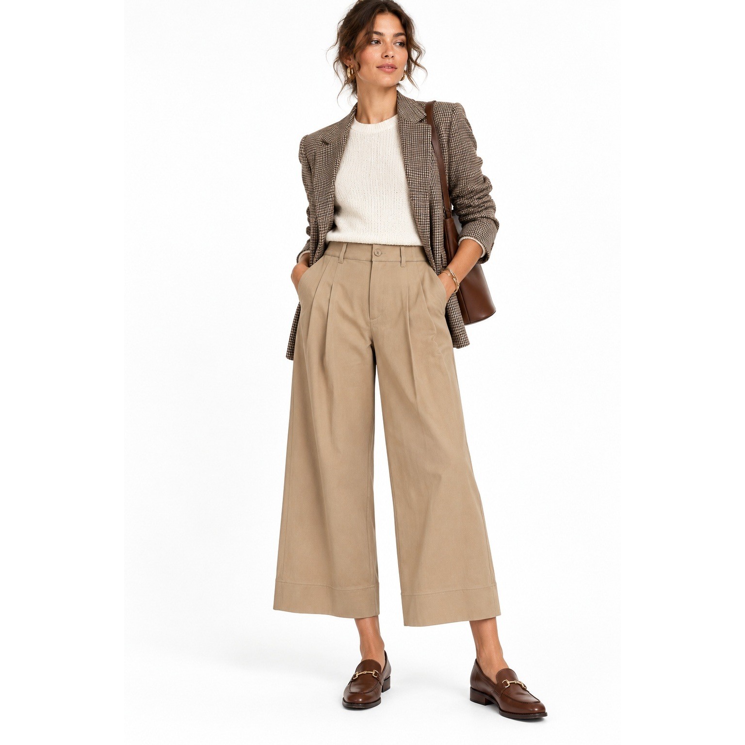 Liverpool Los Angeles Wide Leg Cropped Trouser Tan Pleated Pants Size 8/29