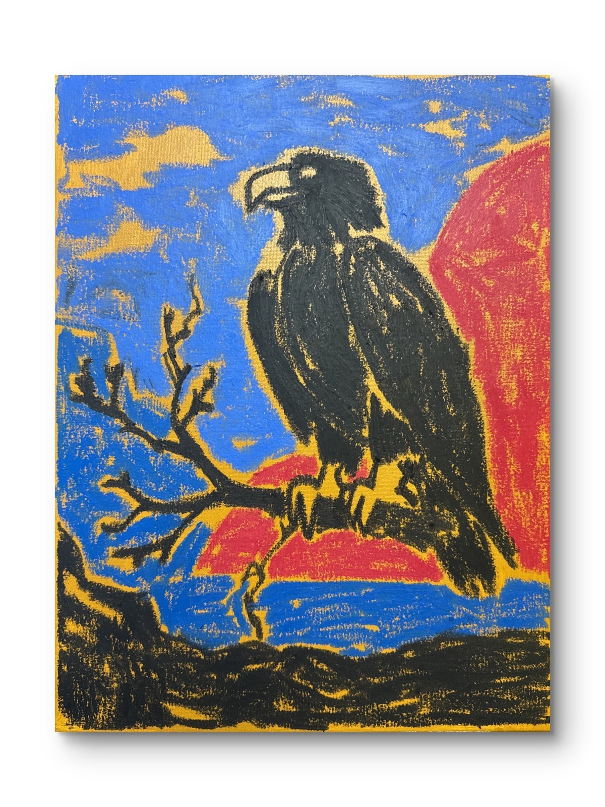 Mixed Media Original Minimalist Crow Artwork 12 x 16 Canvas