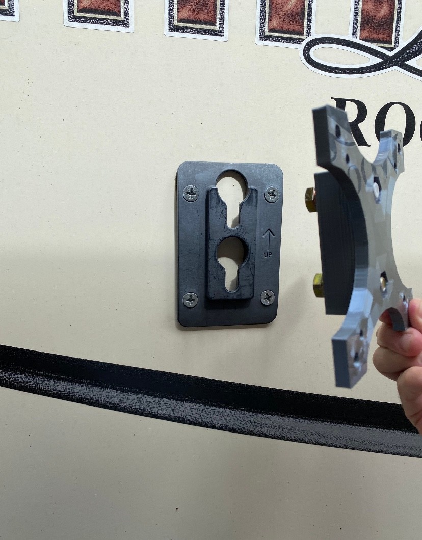 Camper TV Mount for temporary mounting of TV on outside of camper. Camper TV Mount for temporary mounting of TV on outside of camper.
