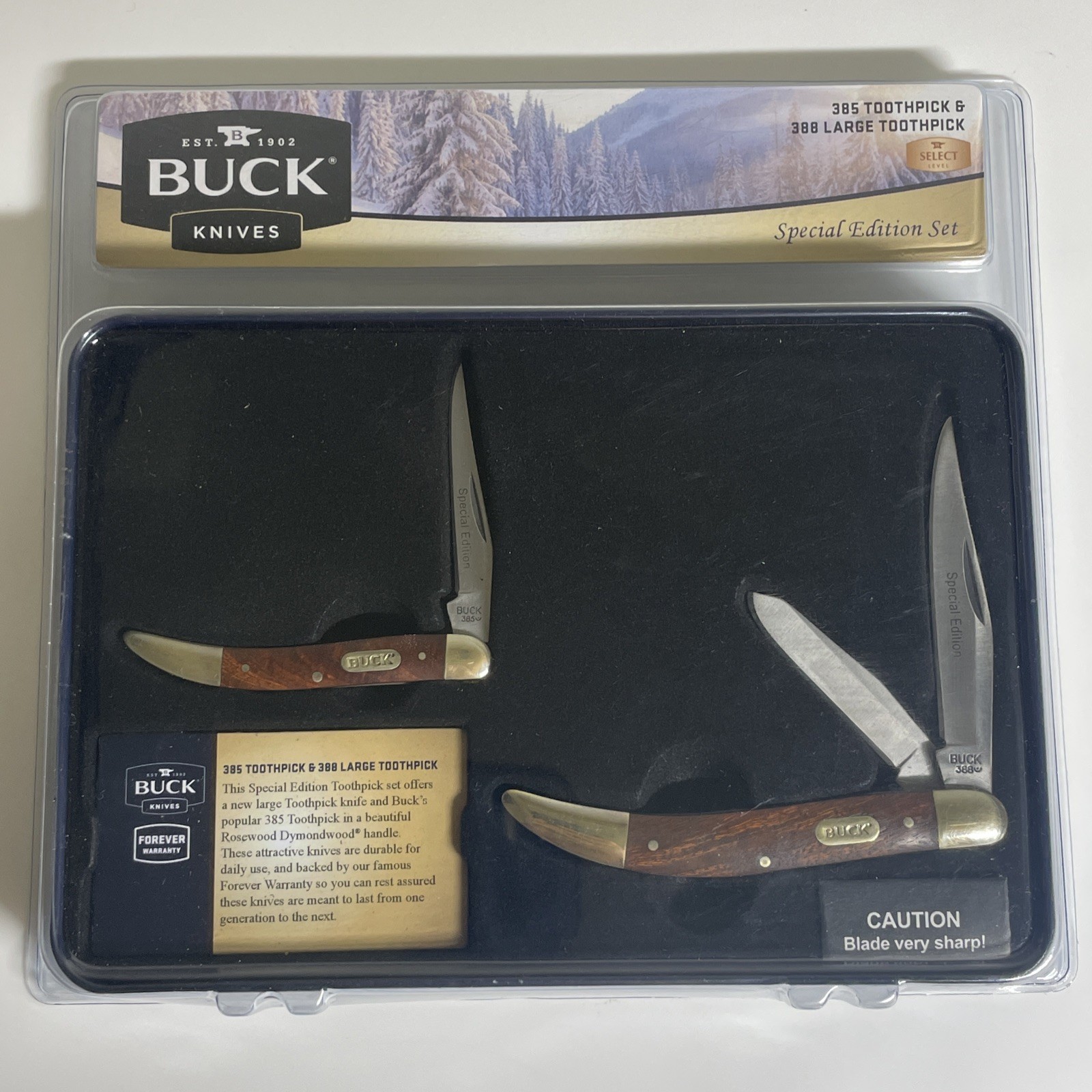 Vintage Buck Knives 2 pc Set 388 & 385 Toothpick in Limited Collector ***AS IS**