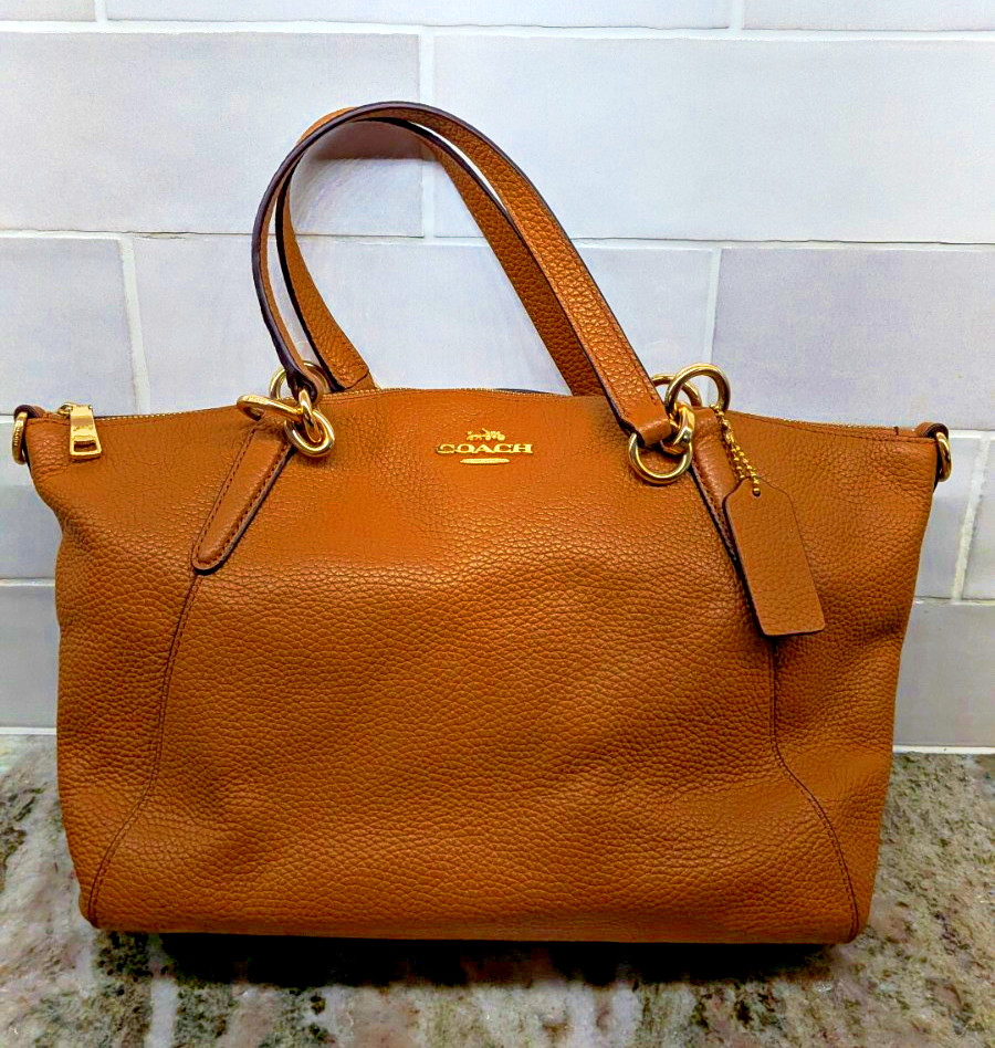 Authentic COACH Small Kelsey Satchel in Saddle Pebbled Leather (F28993)