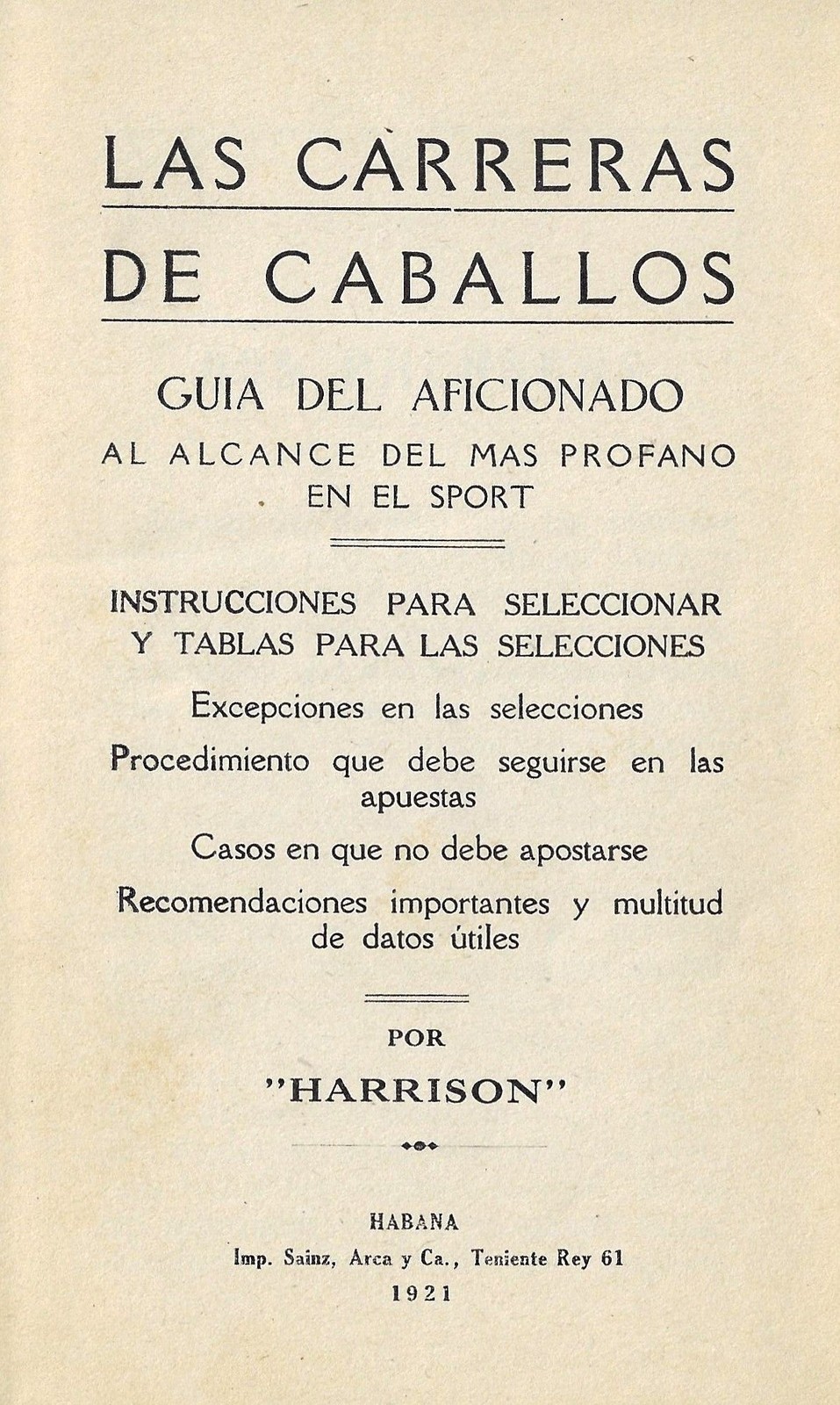 Scarce 1921 Cuban Horse Racing Guide Las Carreras de Caballos