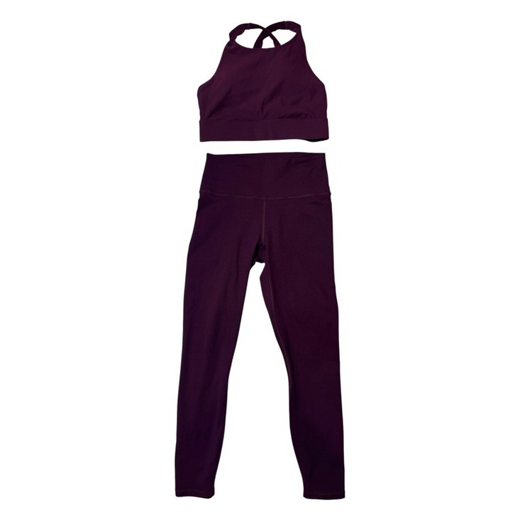 Fabletics No-Bounce Bra Define PowerHold 7/8 Leggings Set XS Burgundy