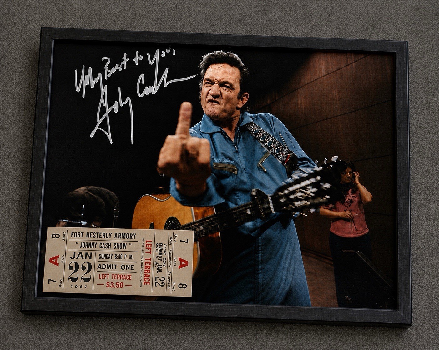 Johnny Cash Framed 8.5x11 Signed Photo Reprint w/ 1967 Concert Ticket Stub