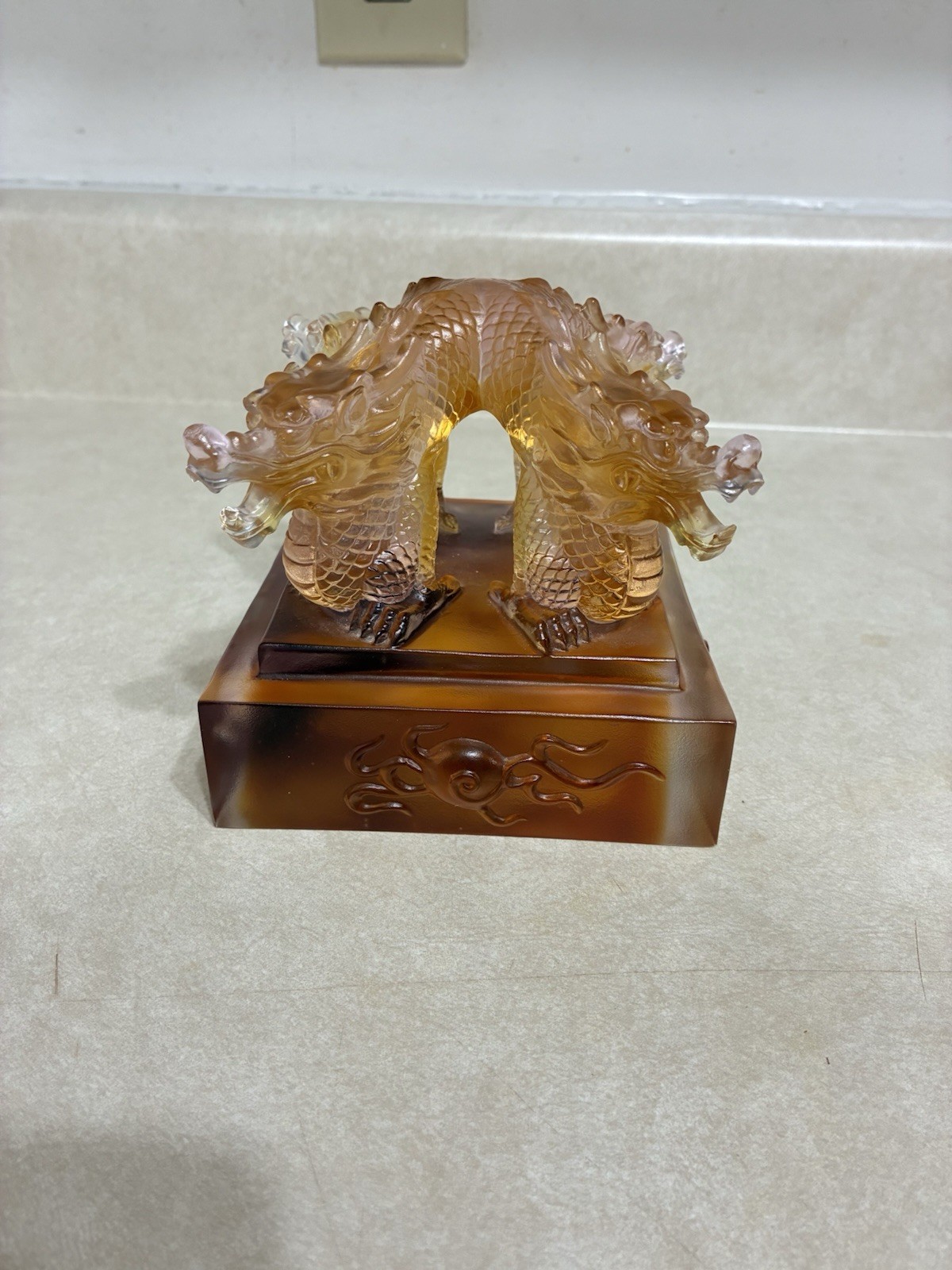 Tittot Crystal Four Headed Dragon Sculpture-READ