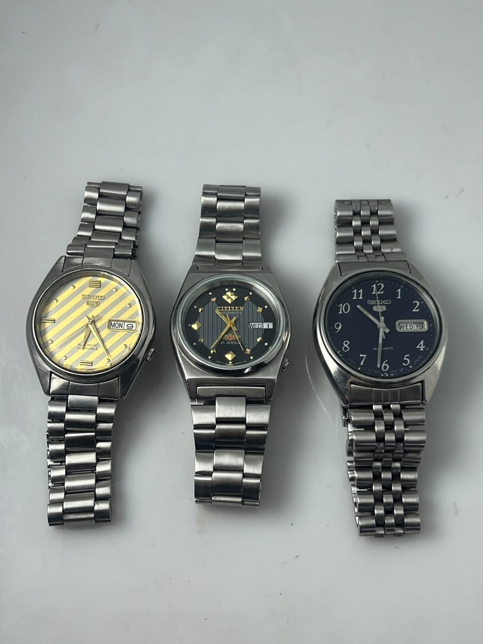Vintage 2 Seiko 5 and 1 Citizen automatic Day and Date Made in Japan