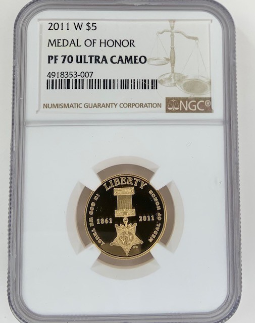 2011 W $5 Medal of Honor - PF 70 ULTRA CAMEO - Stunning deep black mirror-proof