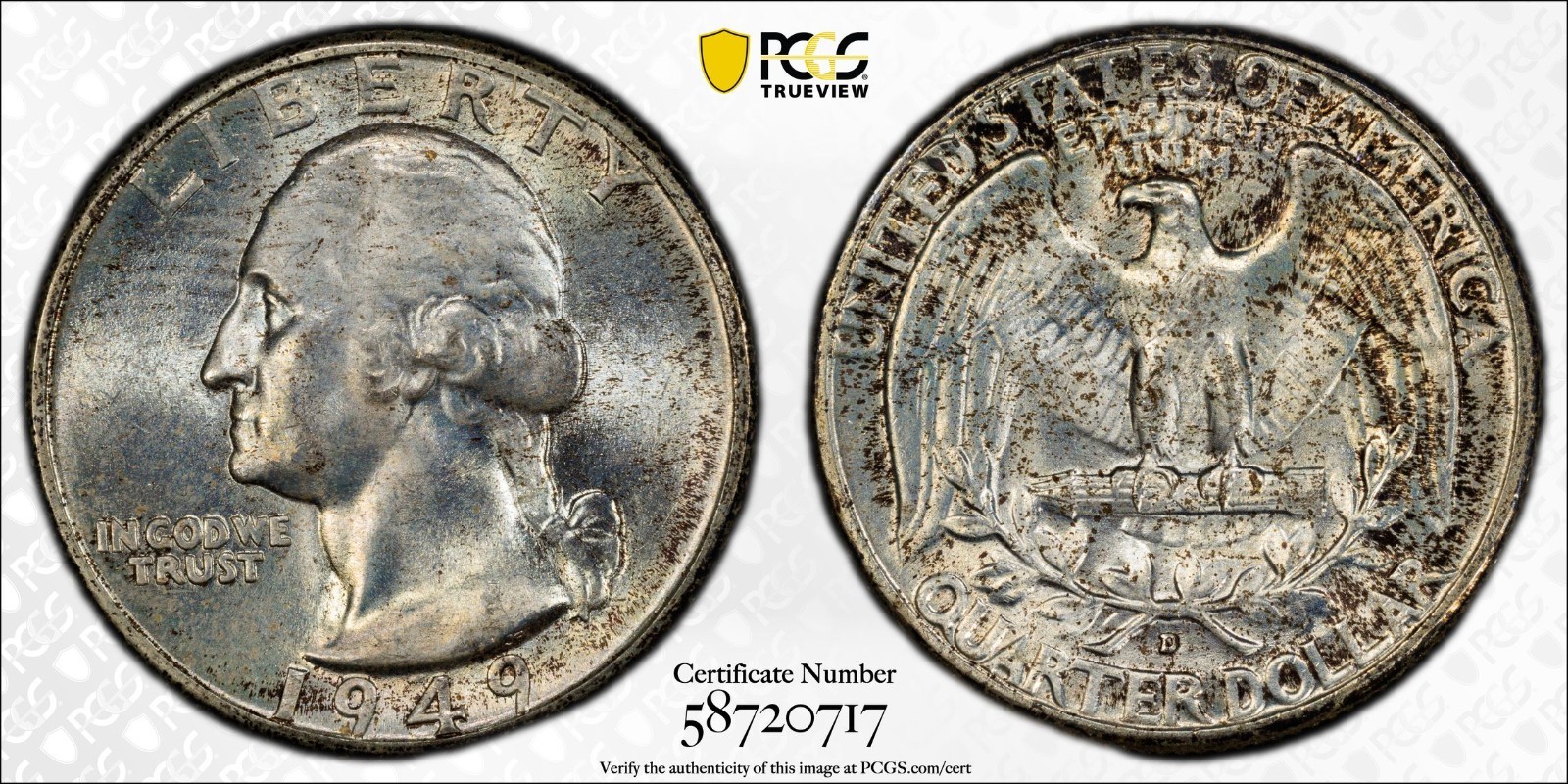1949-D Washington SILVER Quarter 25c PCGS MS66 - PCGS GOLD SHIELD