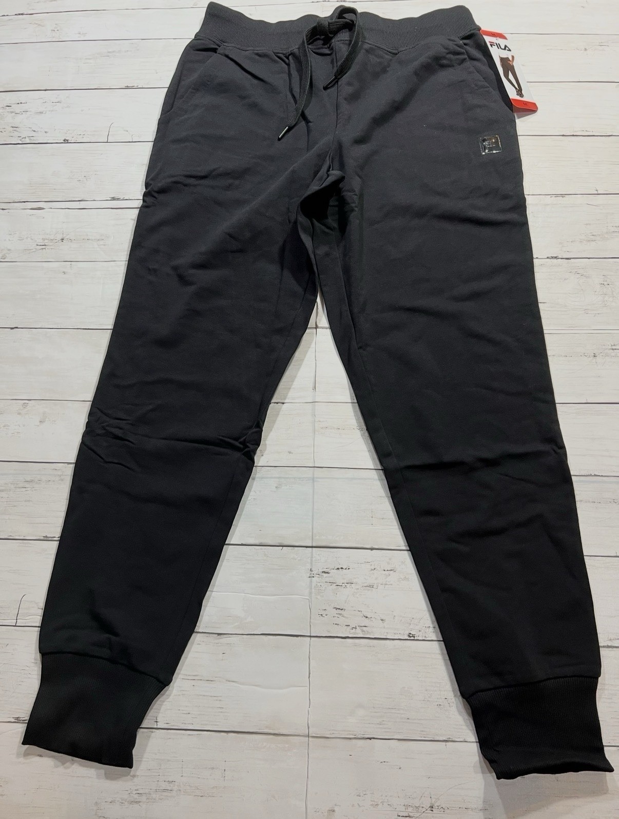 Fila Women’s Black Ribbed Jogger Pants Size Small Elastic Waist Activewear Comfy