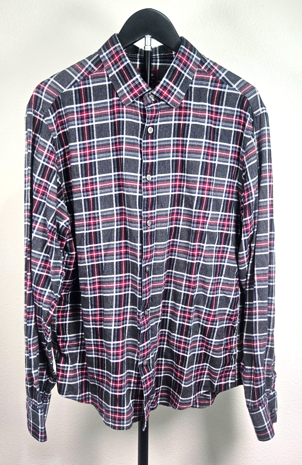 UNTUCKit Mens Large Holmberg Plaid Flannel Shirt Red Blue Cotton Button Up