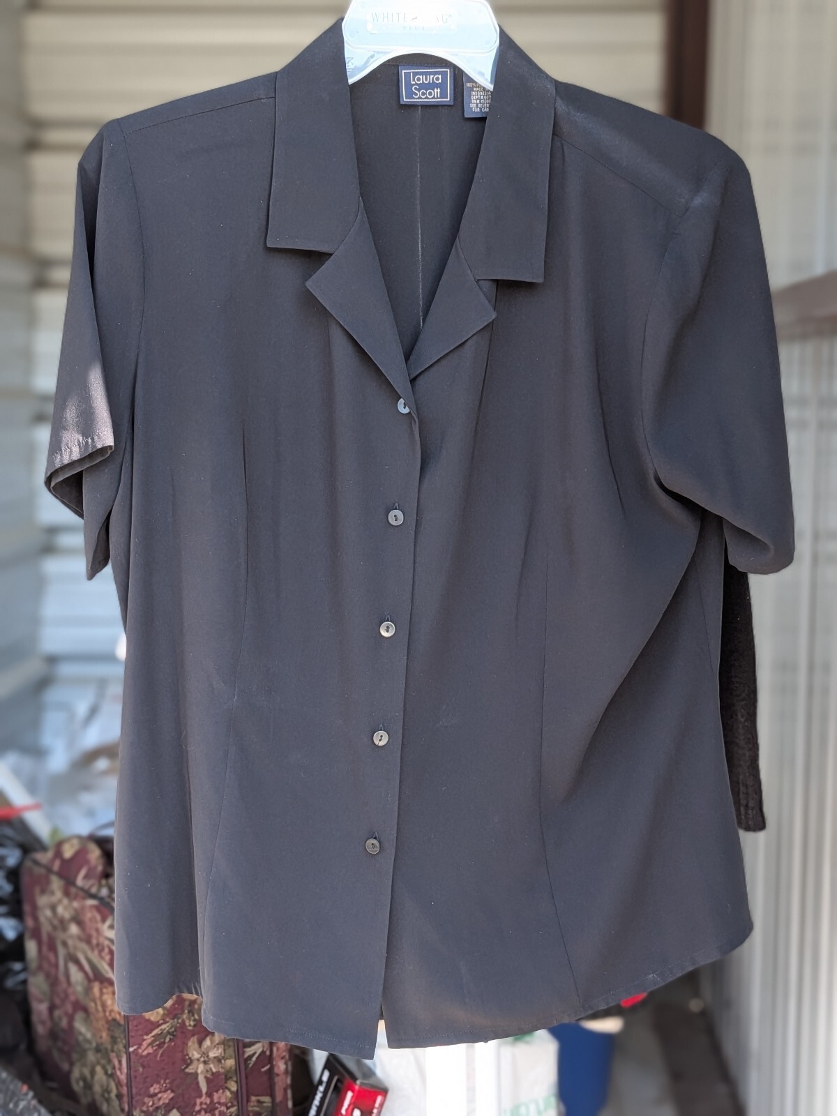 Laura Scott dark short sleeve button blouse Laura Scott dark short sleeve button blouse