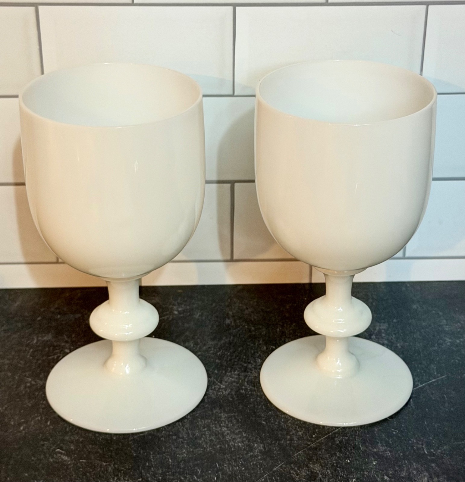 2 Vintage French Portieux Vallerysthal White Opaline 6.5 2 Vintage French Portieux Vallerysthal White Opaline 6.5