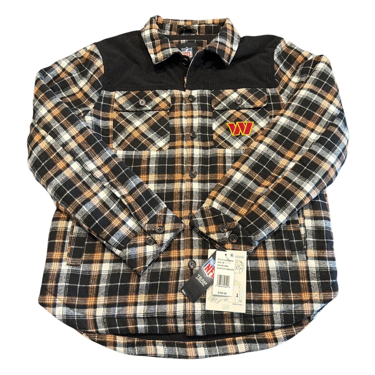 NWT G-III NFL Washington Commanders Plaid Quilted Shirt Jacket, Men’s Medium