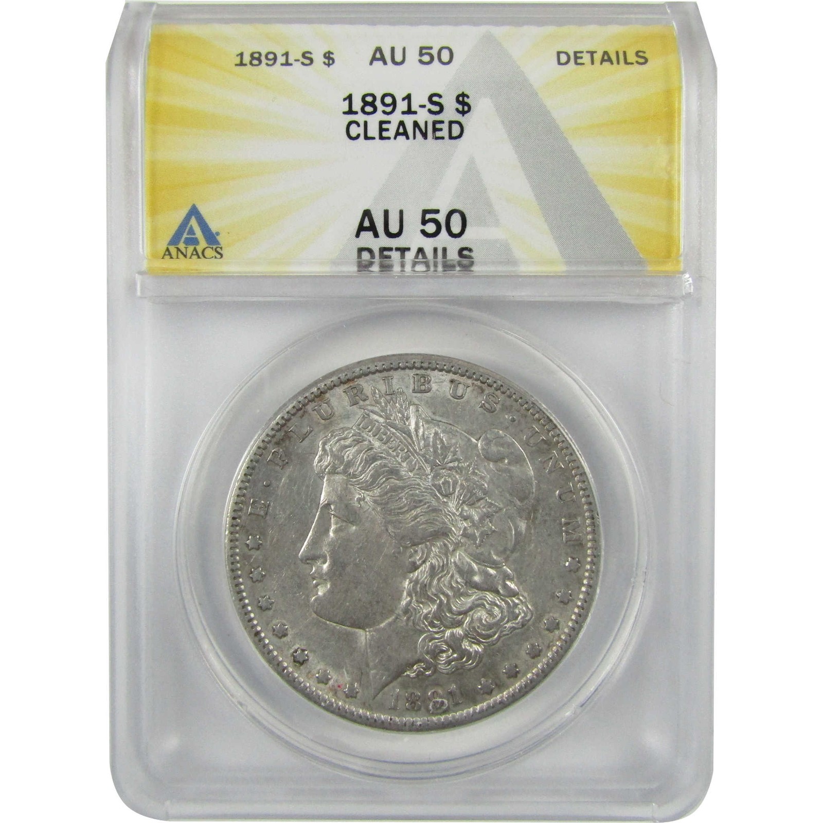 1891 S Morgan Silver Dollar AU 50 Details ANACS $1 Coin SKU:I28572 1891 S Morgan Silver Dollar AU 50 Details ANACS $1 Coin SKU:I28572