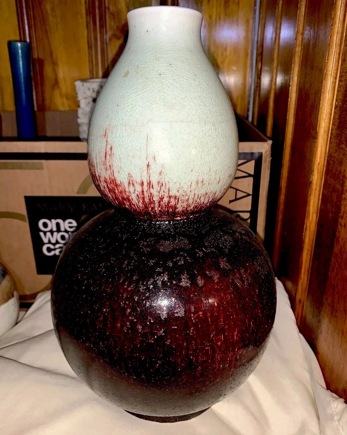 Antique Japanese Oxblood Flambé Gourd Vase - Sang de Boeuf Porcelain Pottery Antique Japanese Oxblood Flambé Gourd Vase - Sang de Boeuf Porcelain Pottery