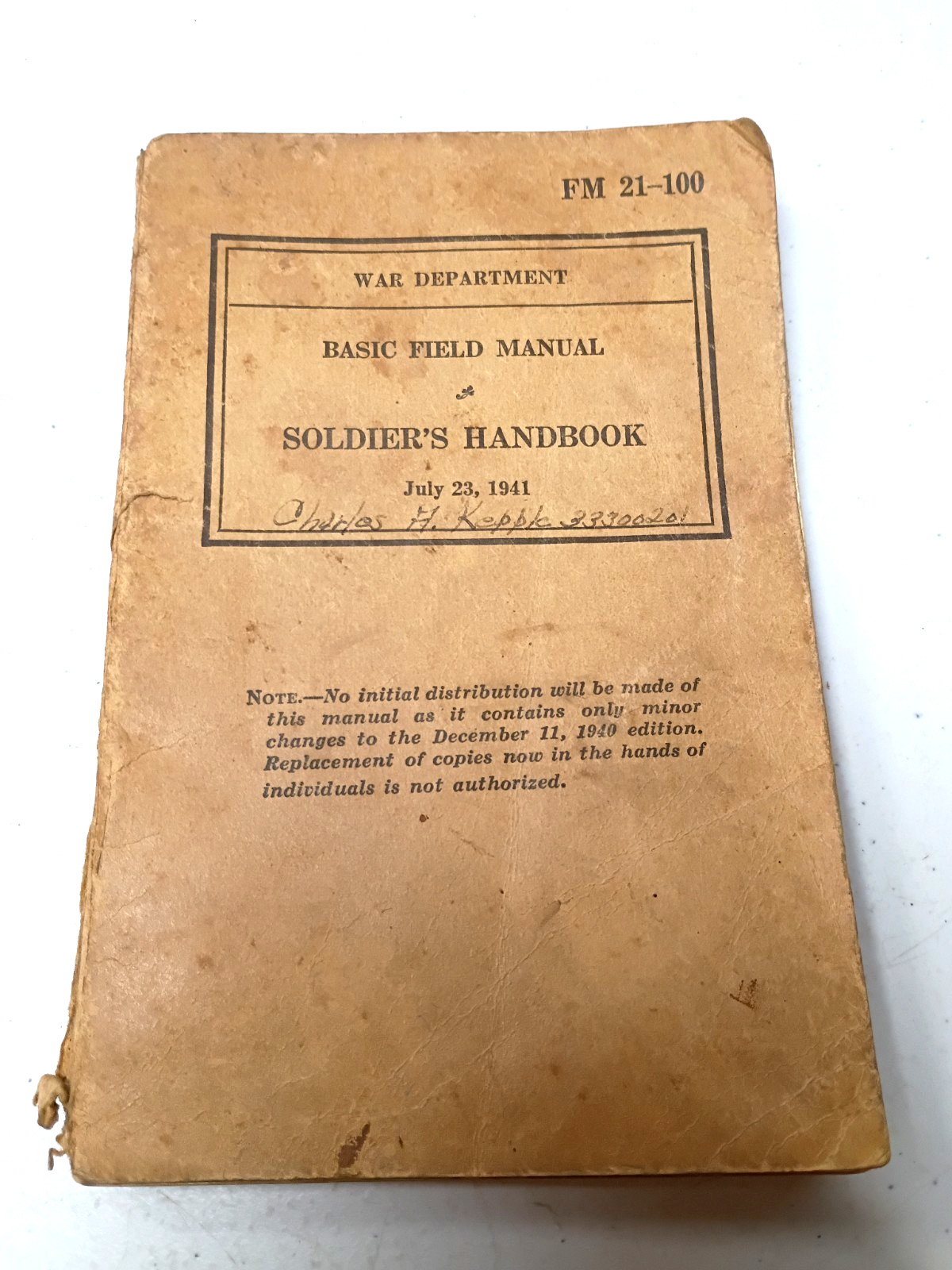 Vtg July 23 1941 War Department Basic Field Manual 21-100 Soldiers Handbook