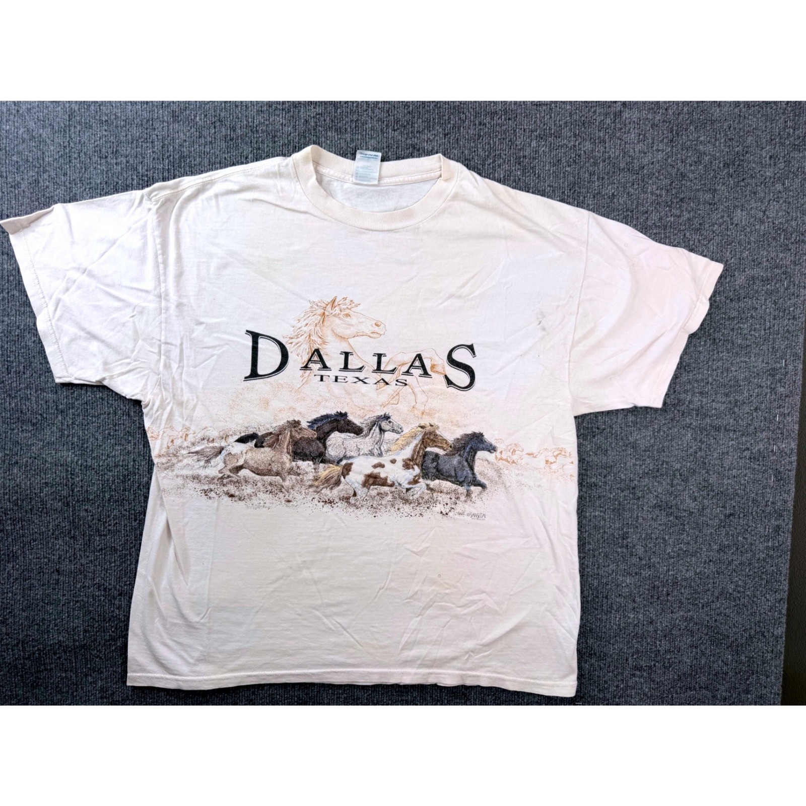 Vintage 90s Dallas Texas Horse Graphic Tee XL Cream Delta Pro Weight 1993 USA T