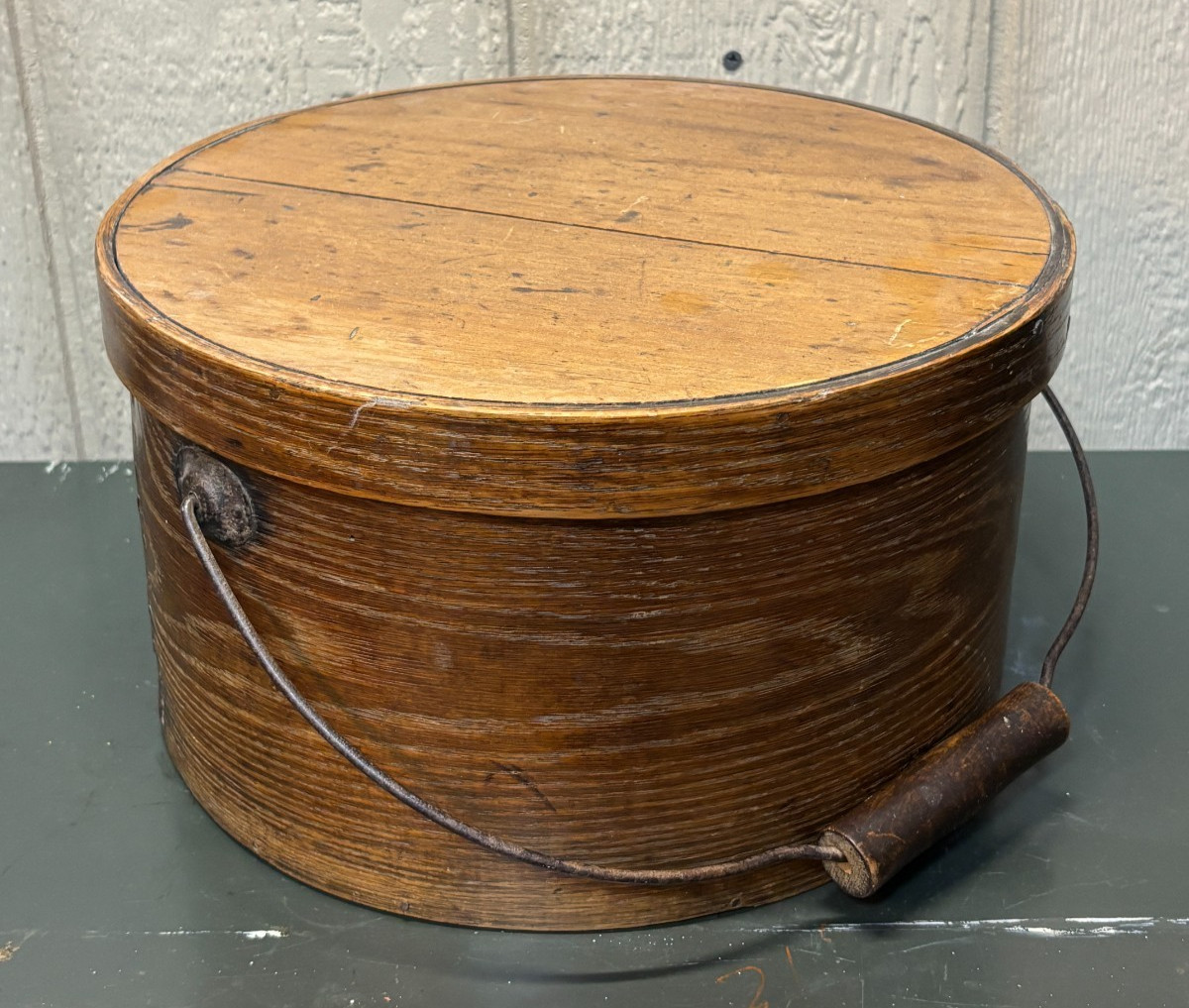Antique Bentwood Pantry Box With Lid And A Bail Handle