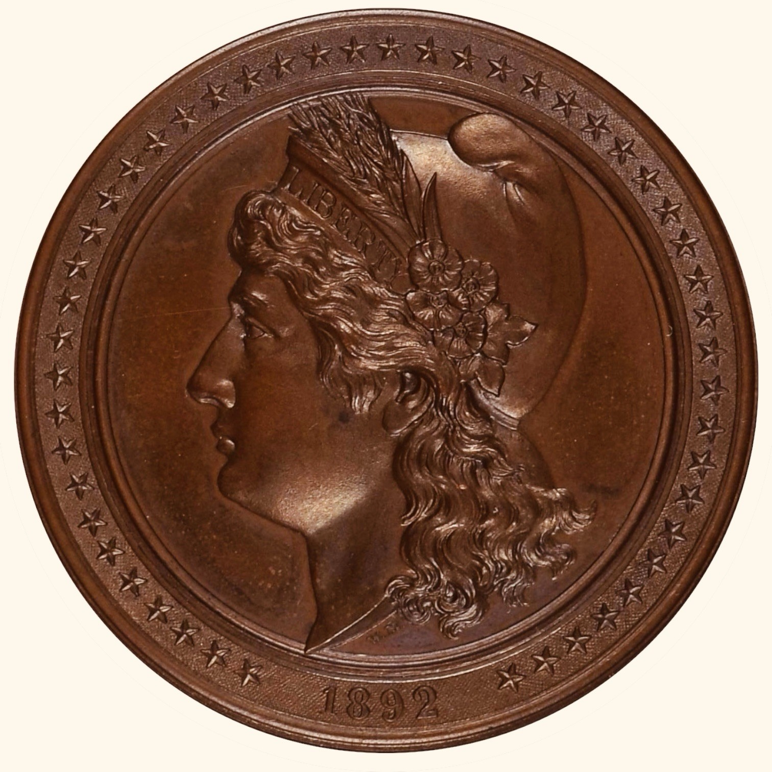 1892-CHICAGO Columbian Expo Liberty Head High Relief-Bronze-MS 64 BN-50.5mm-E-51 1892-CHICAGO Columbian Expo Liberty Head High Relief-Bronze-MS 64 BN-50.5mm-E-51