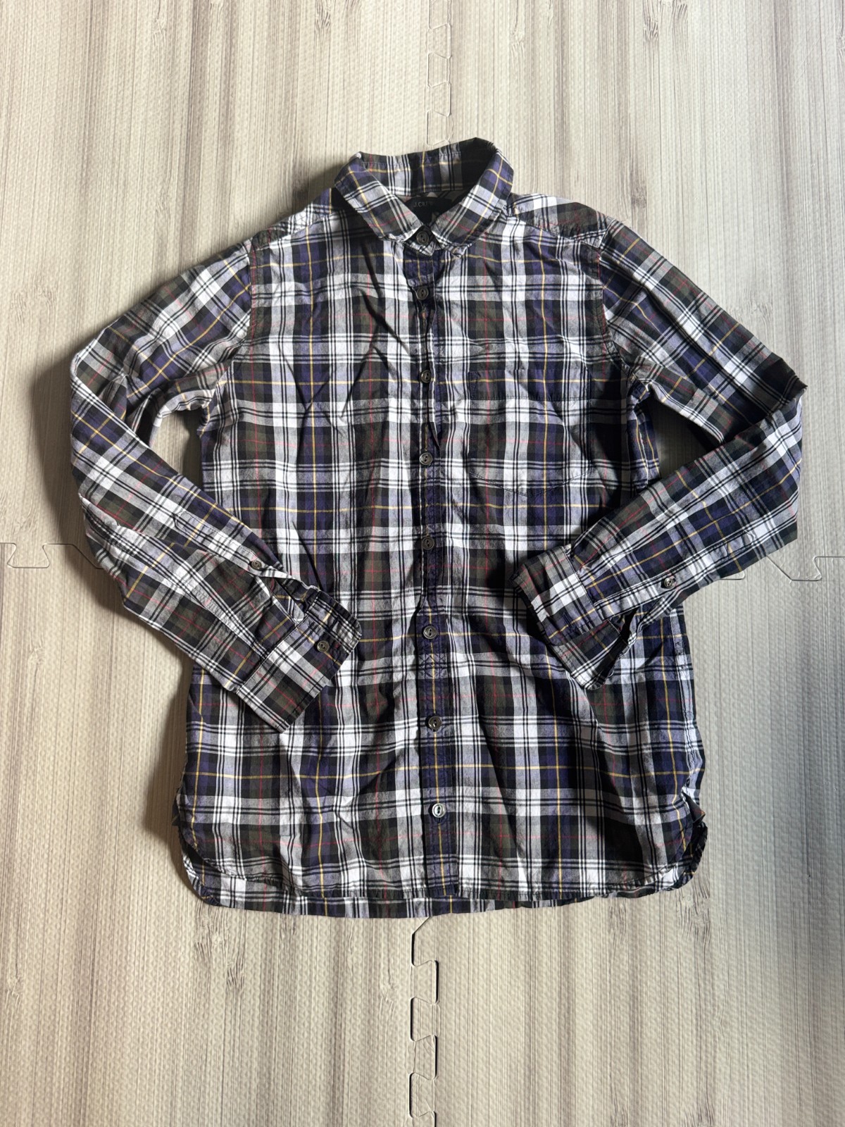 J.Crew Women\'s Forest Plaid Shrunken Boy Button Shirt