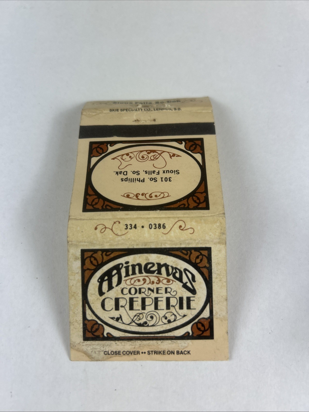 Minervas Corner Creperie Sioux Falls South Dakota Vintage Matchbook Cover Empty Minervas Corner Creperie Sioux Falls South Dakota Vintage Matchbook Cover Empty