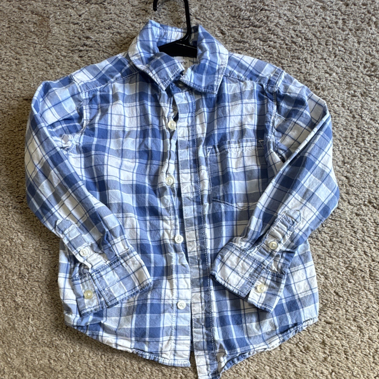 Carter\'s 3T Blue/White Plaid Collared Long Sleeve Cotton Button-Up Shirt