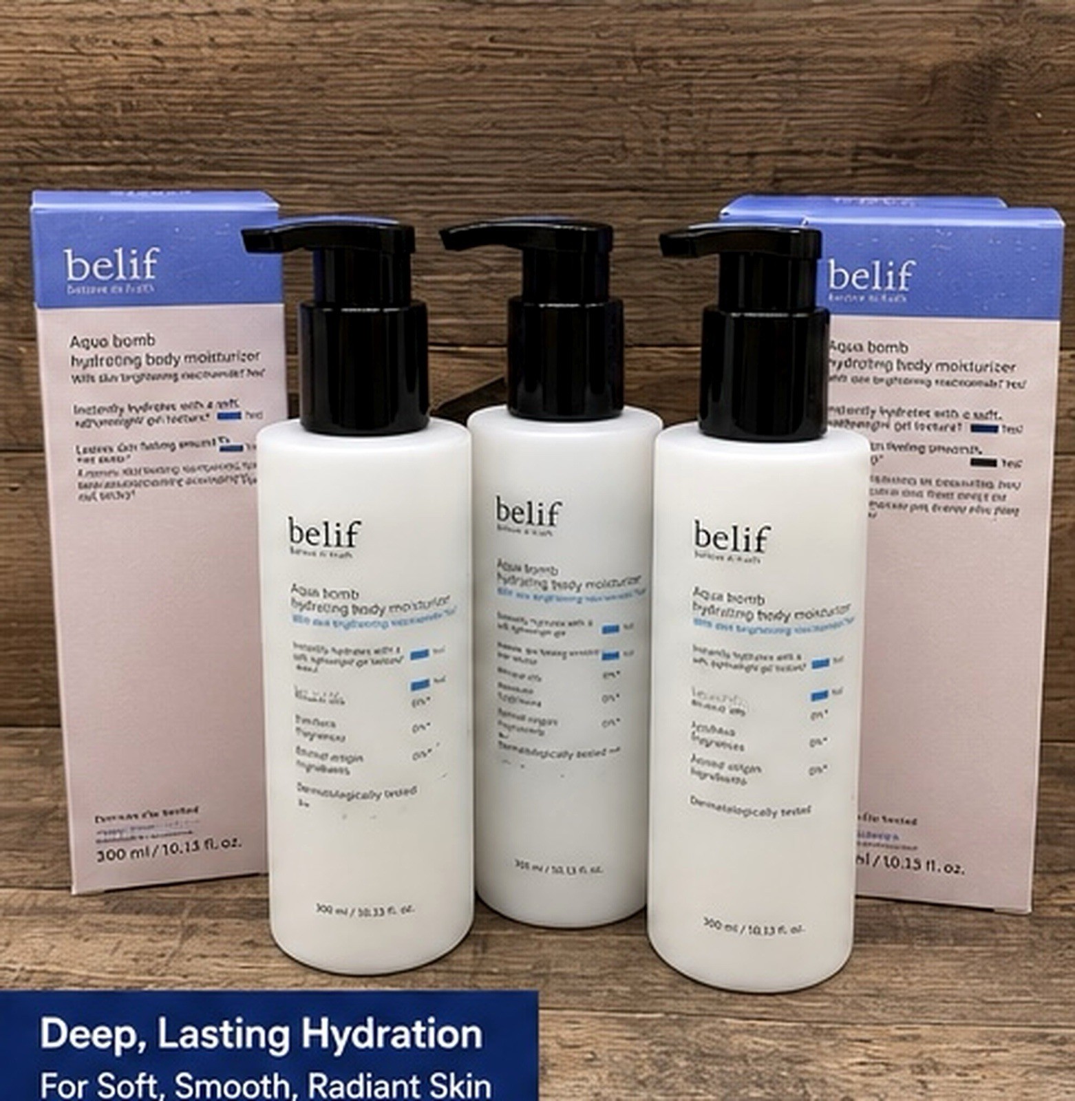 belif Aqua Bomb Hydrating Body Moisturizer 10.13 oz Niacinamide 3 Pack NEW