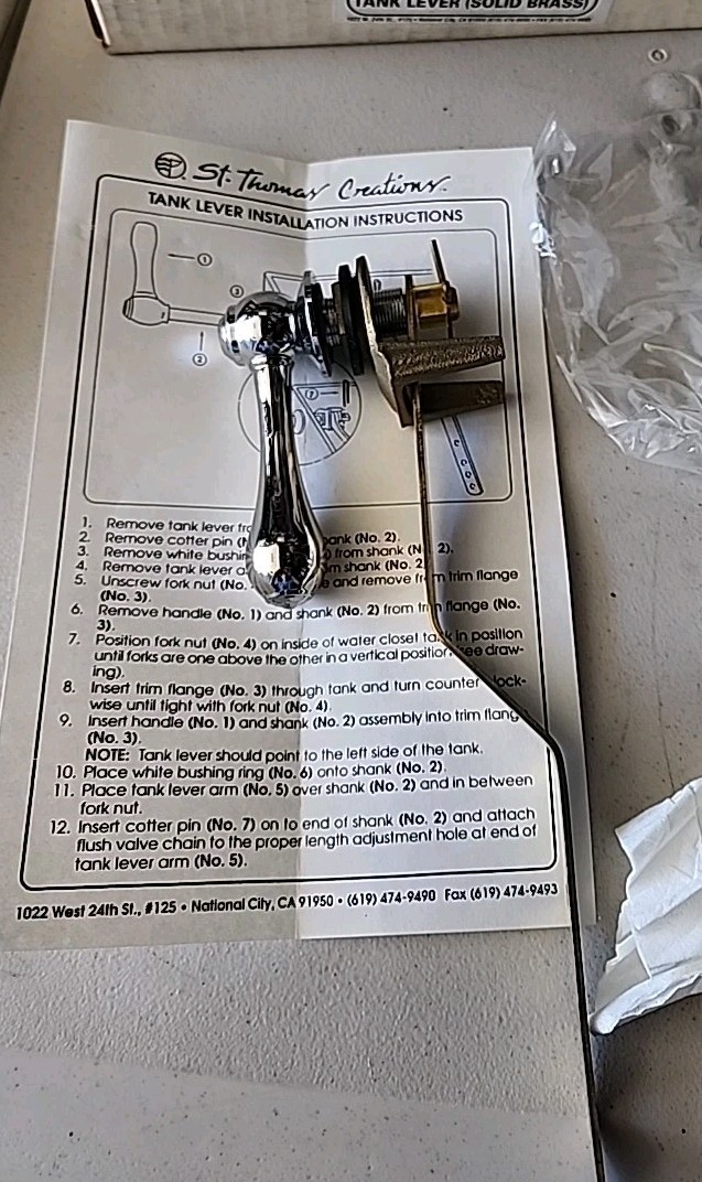 St Thomas  Tank Lever Polished Chrome NEW Old Stock