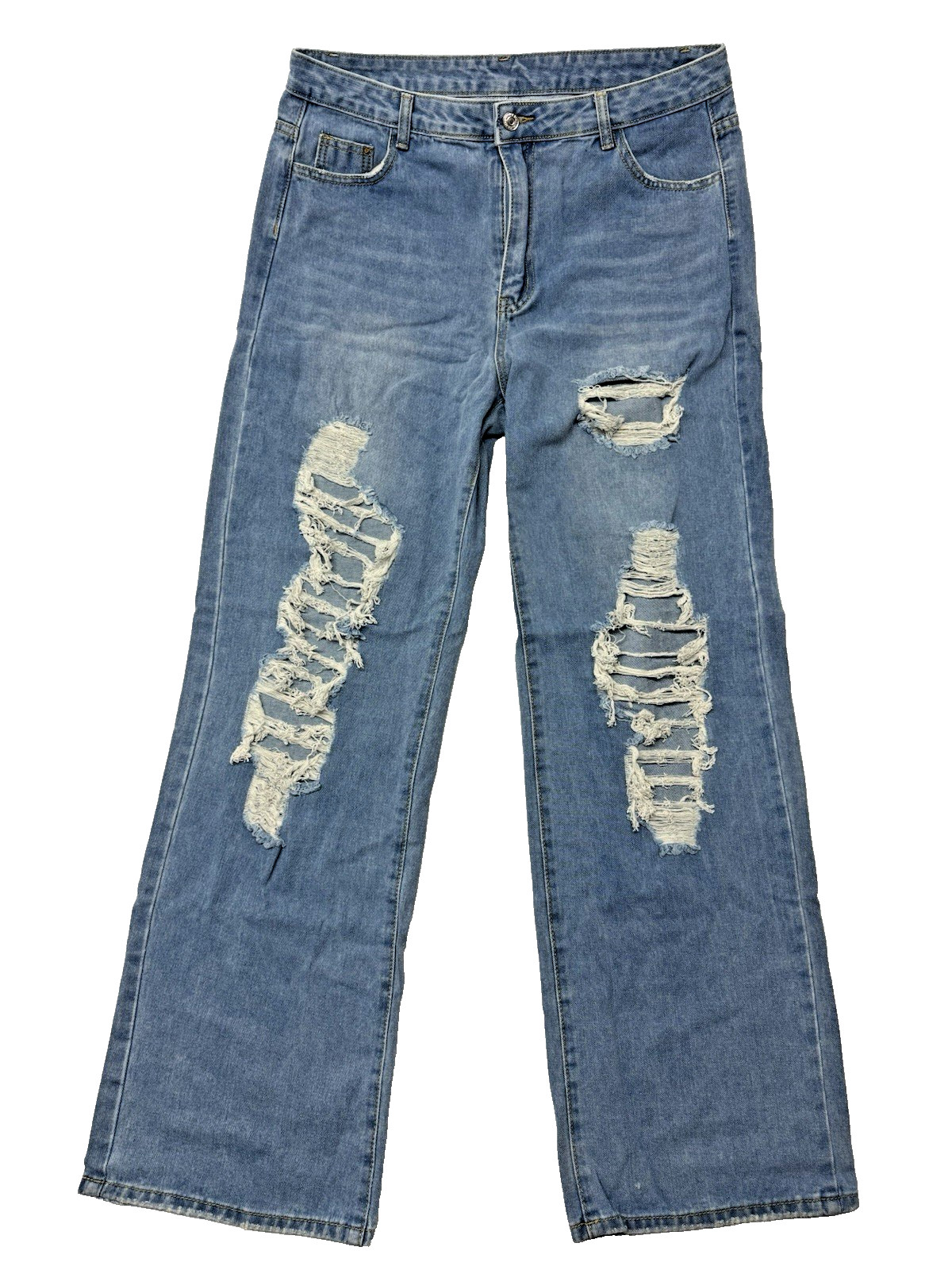 SHEIN Women’s Size XL Relaxed Straight Leg Destroyed Blue Jeans High Rise EUC SHEIN Women’s Size XL Relaxed Straight Leg Destroyed Blue Jeans High Rise EUC