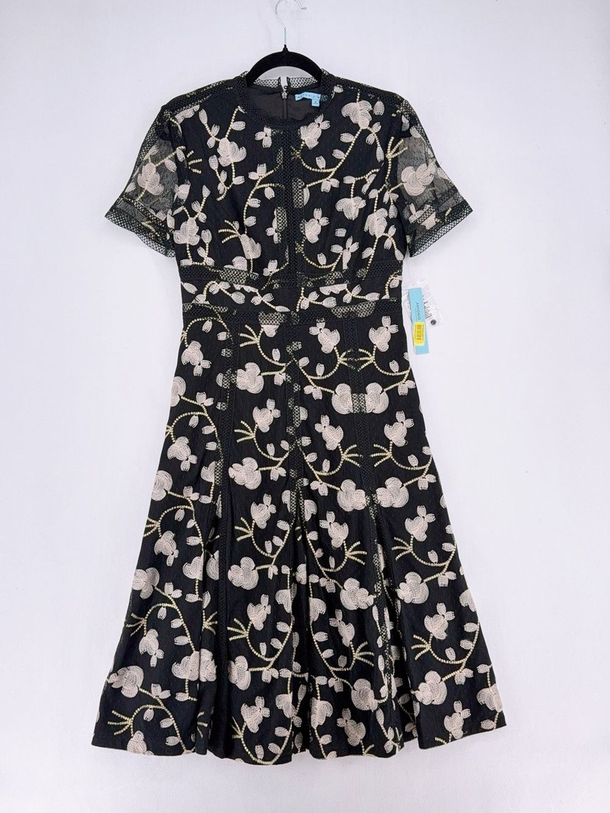 NWT Antonio Melani Black Floral Embroidered Lace Dress 6