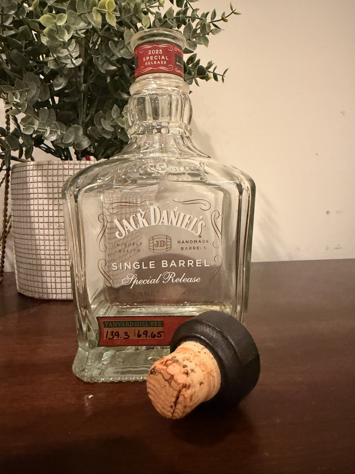 JACK DANIELS 2025 Tanyard Hill Tennessee Rye 139.3 Proof Empty bottle.