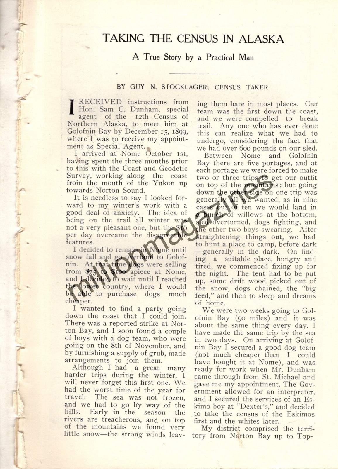 1904 Taking the Alaska Census Original 10 page article from Overland 7 photos