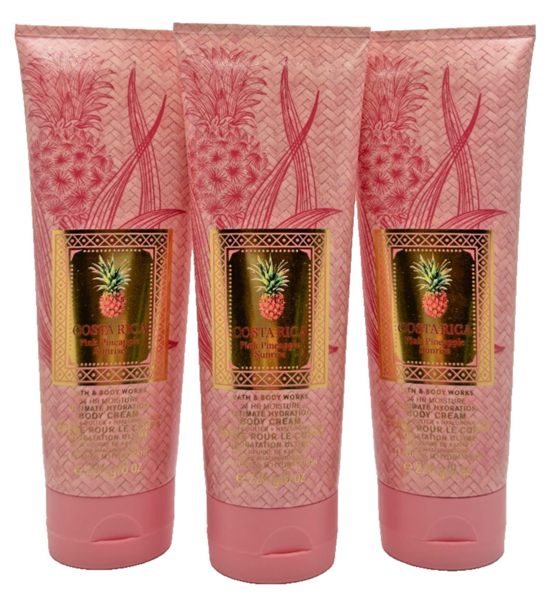 NEW Bath Body Works Lot of 3 Tubes Costa Rica Pink Pineapple Sunrise Cream 8 oz NEW Bath Body Works Lot of 3 Tubes Costa Rica Pink Pineapple Sunrise Cream 8 oz