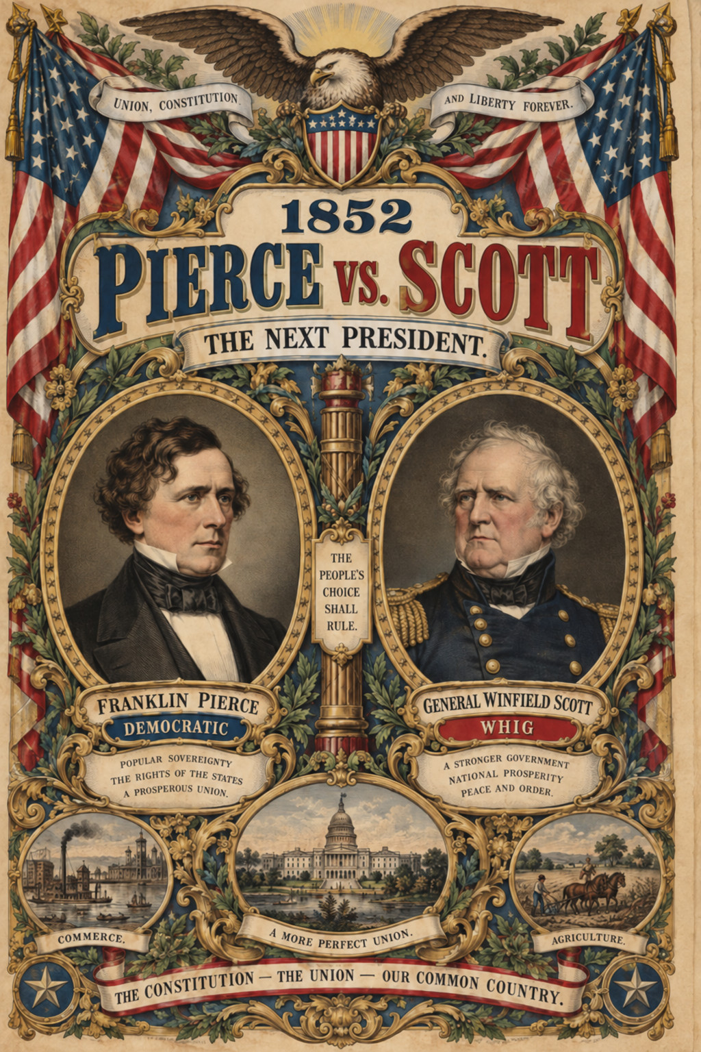 1852 Franklin Pierce Vs Scott Presidential Election Poster Print 11x17 art