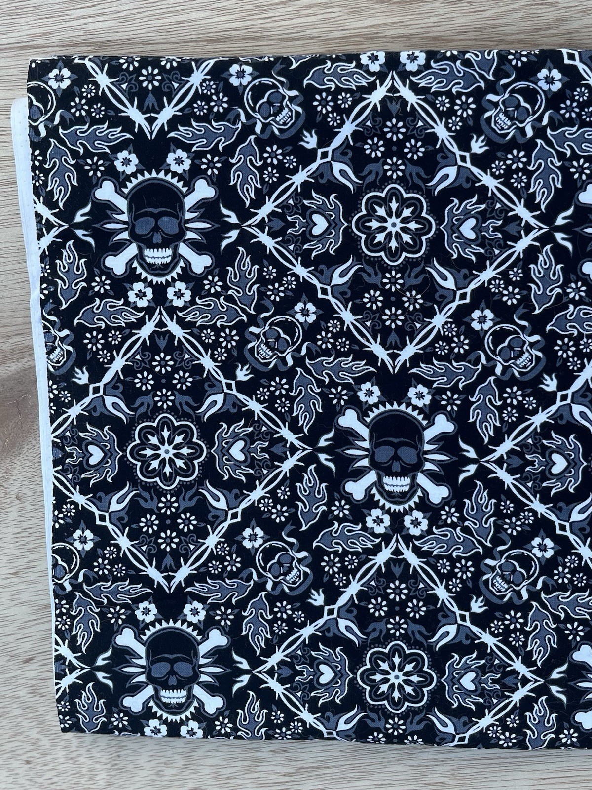 Alexander Henry Fabric Baddanna 2006 Black Cotton Skull Flames Halloween BTY Alexander Henry Fabric Baddanna 2006 Black Cotton Skull Flames Halloween BTY