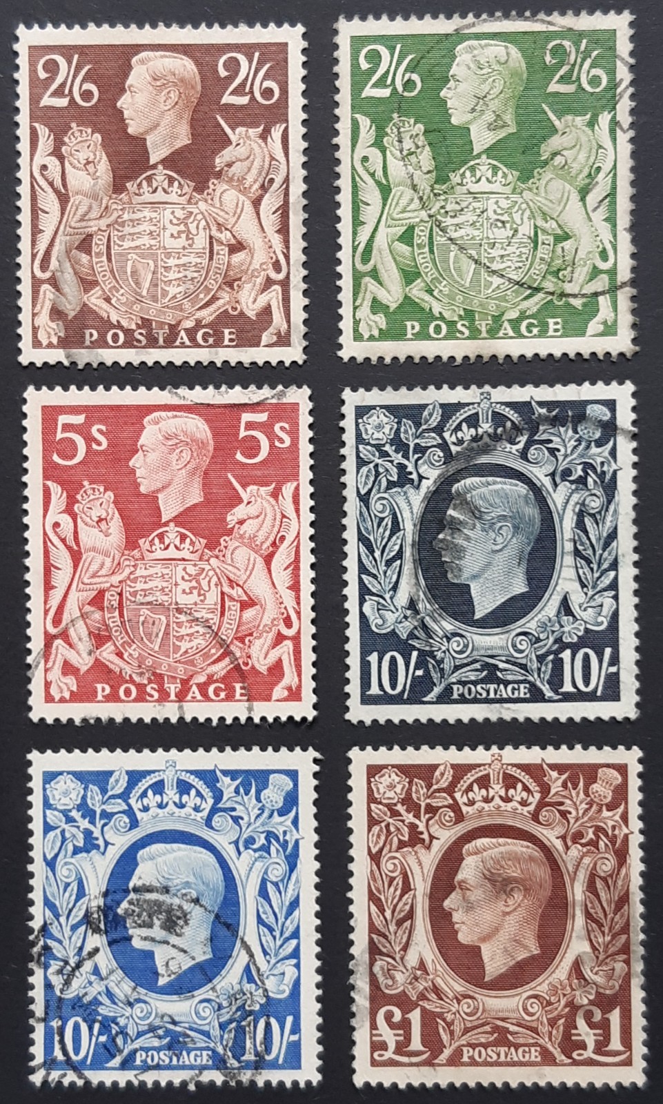 GB KGVI 1939-48 SG476-478c 2/6 to £1 heraldic high values, very good/fine used GB KGVI 1939-48 SG476-478c 2/6 to £1 heraldic high values, very good/fine used