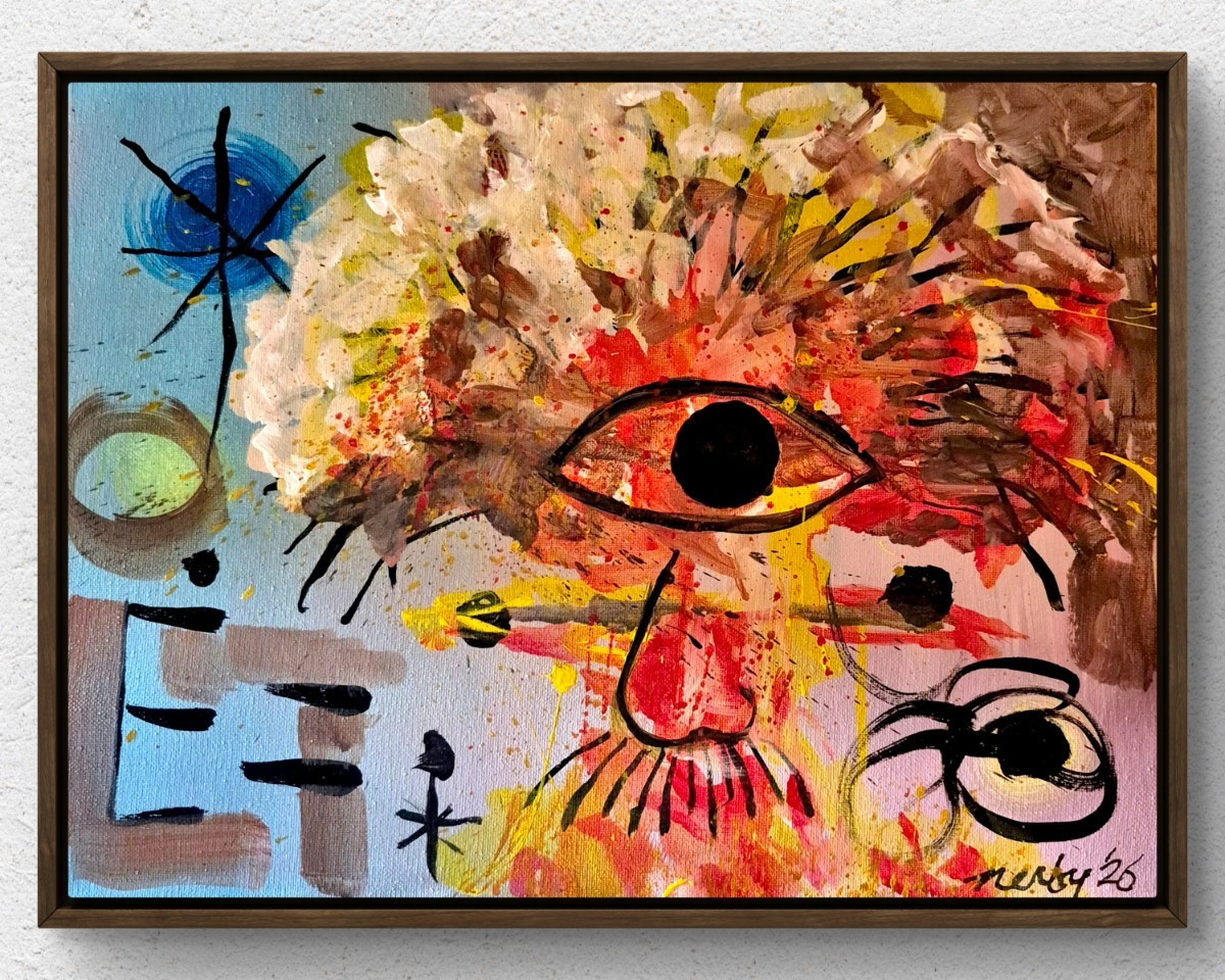 Original 12x16 Acrylic Painting Bomb Genius Abstract Signed Canvas Wall Art B045