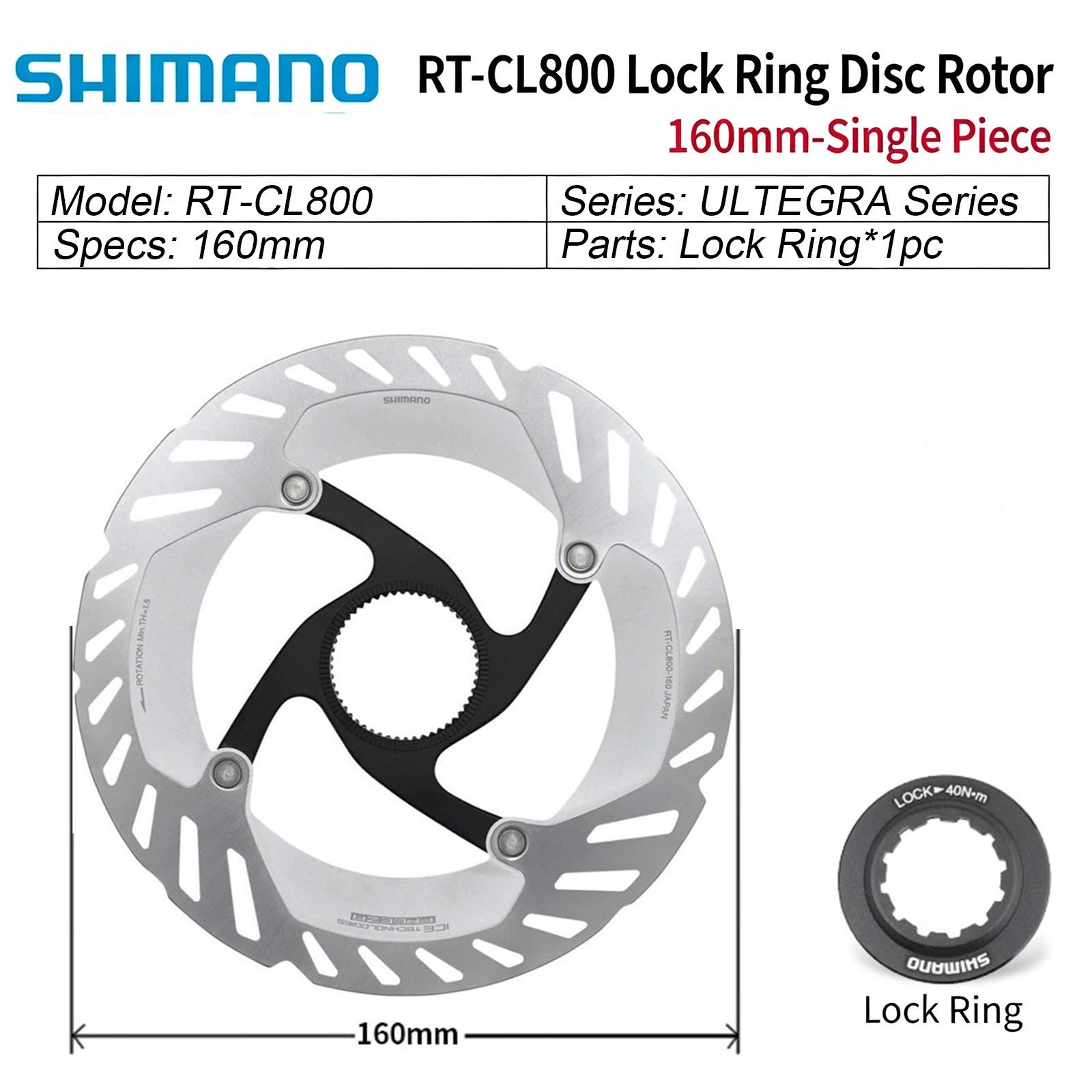 Shimano GRX Ultegra RT-CL800 140/160mm Center Lock Brake Rotor w/Lockring Bike