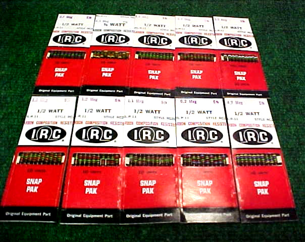 Lot (10) Vtg NOS IRC Resistor Snap Paks 1/2 Watt, MIL-R-11,`Style RC-32, 5%, Meg