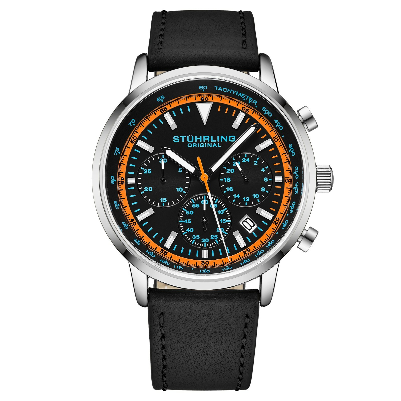 Stuhrling 44 mm Muscle Movement Chronograph 9.5 mm Leather Strap Men\'s Watch