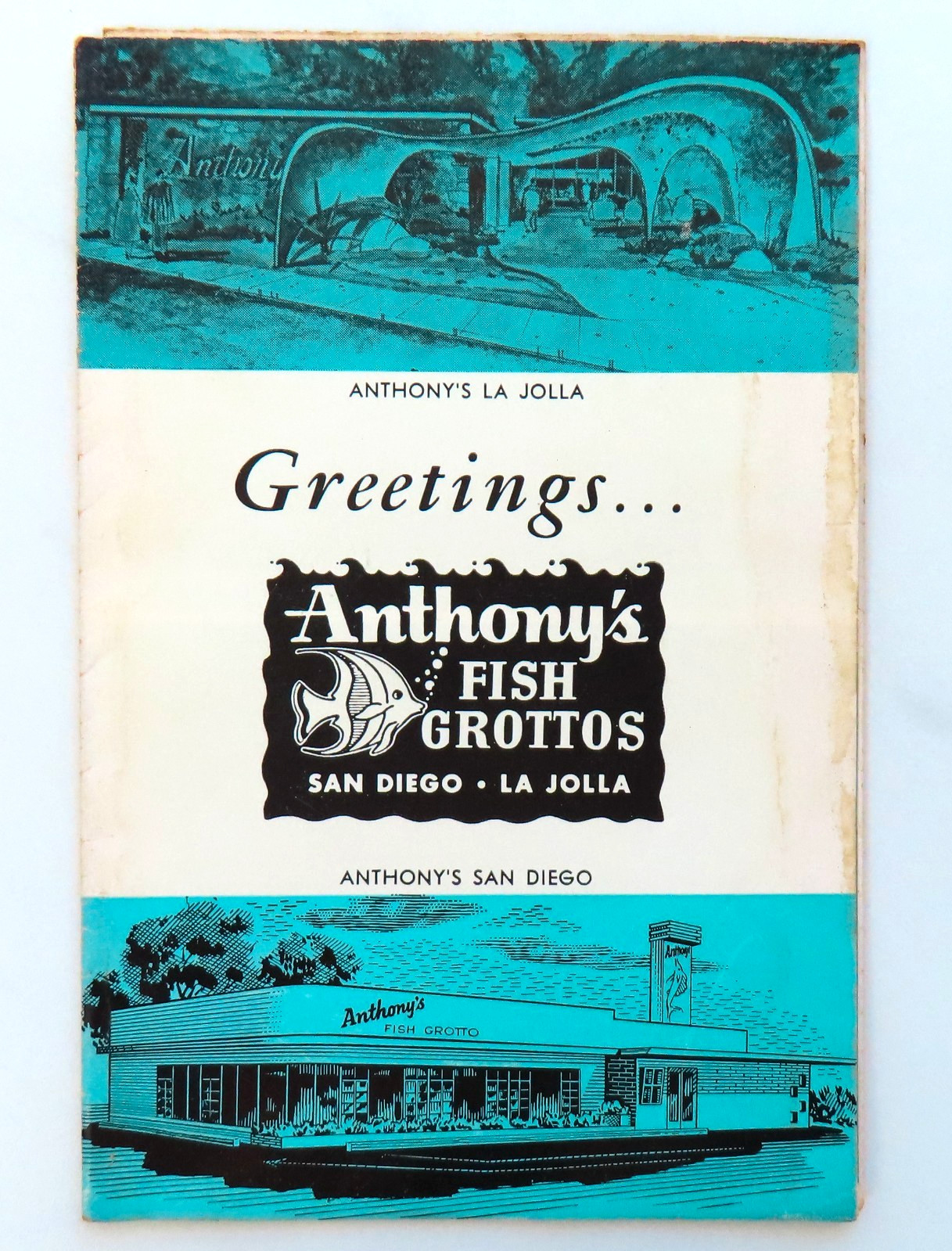 Anthony's Fish Grotto Menu Vintage 1960 Seafood California San Diego La Jolla CA