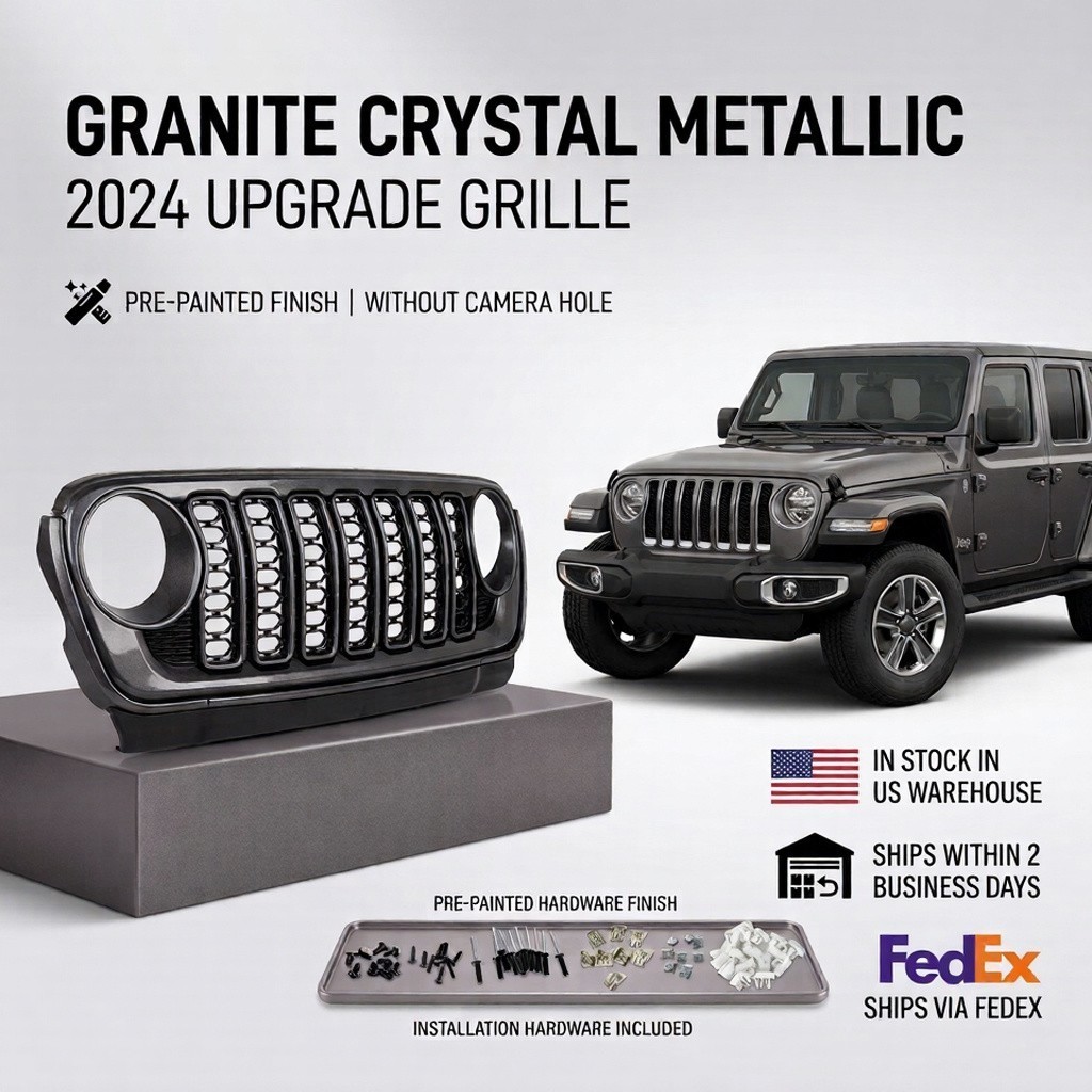 Painted Granite Crystal 2024 Upgrade Grille for 18-23 Jeep Wrangler JL JT No Cam Painted Granite Crystal 2024 Upgrade Grille for 18-23 Jeep Wrangler JL JT No Cam