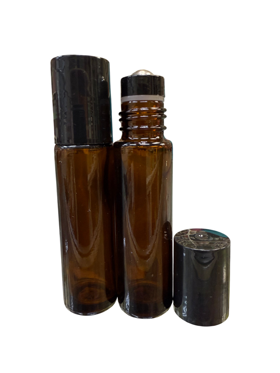 300 PCS, 10ml [1/3 oz] AMBER Roll on Bottle & Plastic Black Caps w/Steel Roller