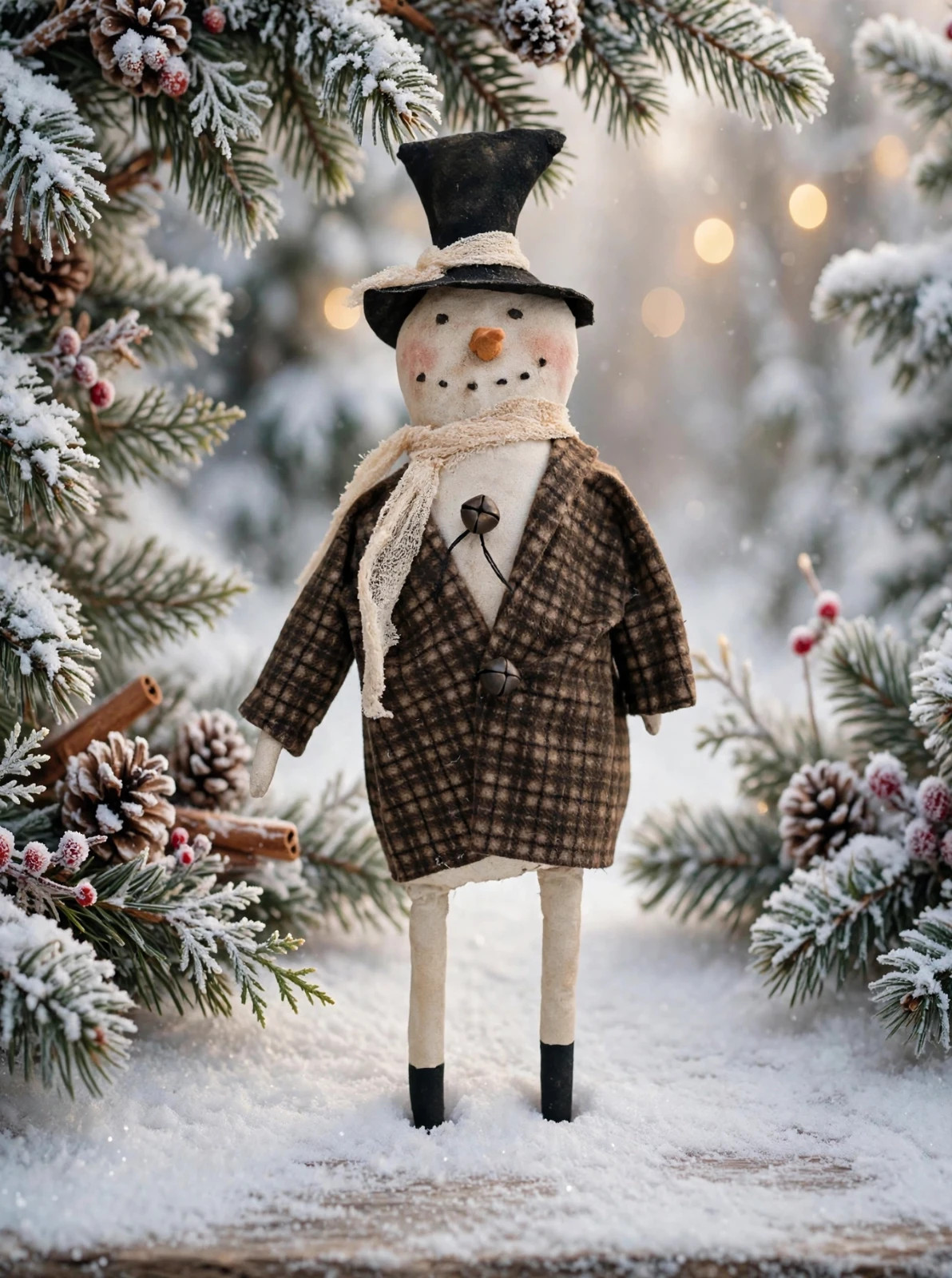 Holiday, primitive doll, handmade 18 in, collectible, Snowman, Dumplinragamuffin