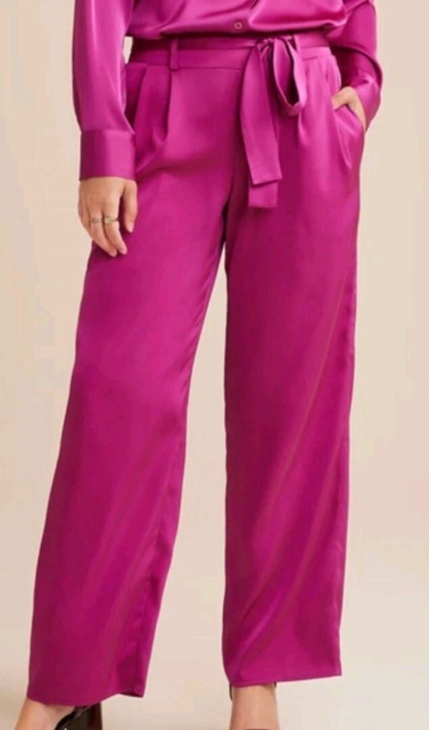 NWT Maurice\'s Fuchsia Pink Satin Pull On Belt Wide Leg Pants elastic Back Sz XL NWT Maurice\'s Fuchsia Pink Satin Pull On Belt Wide Leg Pants elastic Back Sz XL