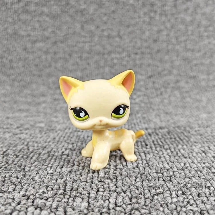 #733 Littlest Pet Shop Yellow Cream Short Hair Cat Kitty Green Eyes RARE Toy LPS