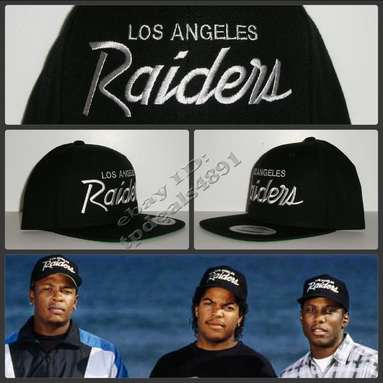 LA Los Angeles Raiders Script Black Snapback Cap Hat NWA EAZY E LA Los Angeles Raiders Script Black Snapback Cap Hat NWA EAZY E